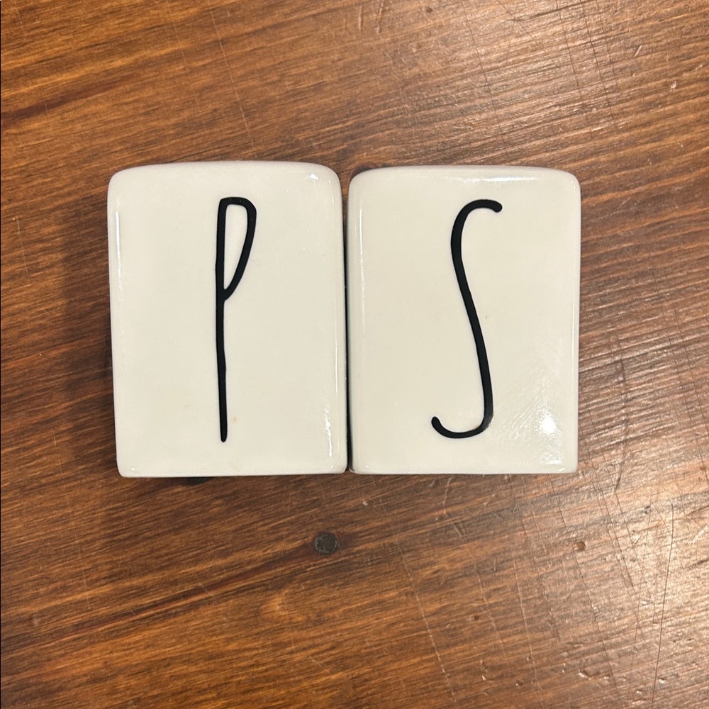 White Ceramic Letter Salt and Pepper Shakers - P & S